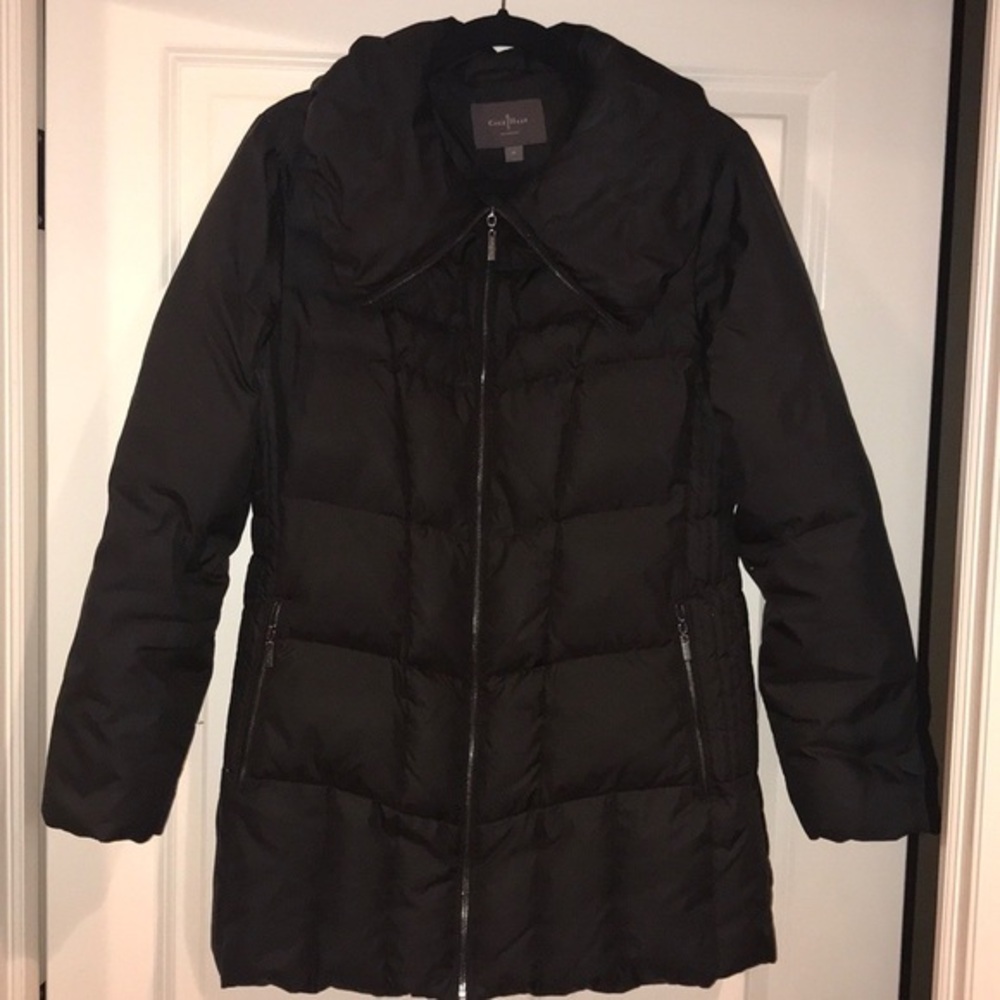 Cole Haan black knee-length puffer coat Size M